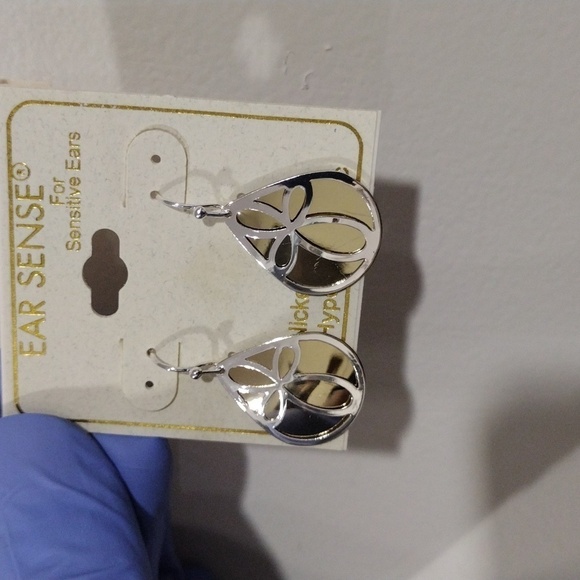 Polished Gold Tone Plate, Silver tone Filigree design Teardrop Earrings - Women - Picture 9 of 9